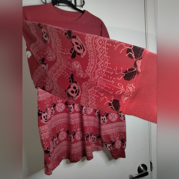 Disney (Sz L) Red & White Mickey Mouse Merry Christmas Spirit Jersey LS Sweater - Picture 6 of 10